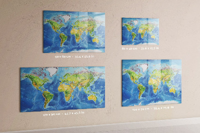 Pizarra borrable de cristal con imanes Mapa del mundo con ubicaciones de fotos