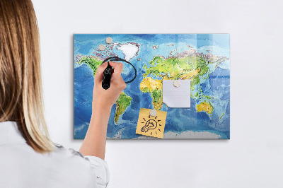 Pizarra borrable de cristal con imanes Mapa del mundo con ubicaciones de fotos