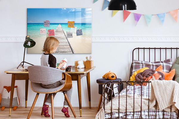 Pizarra magnética de pared con rotulador Una playa con recuerdos y fotos