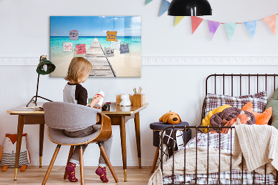 Pizarra magnética de pared con rotulador Una playa con recuerdos y fotos