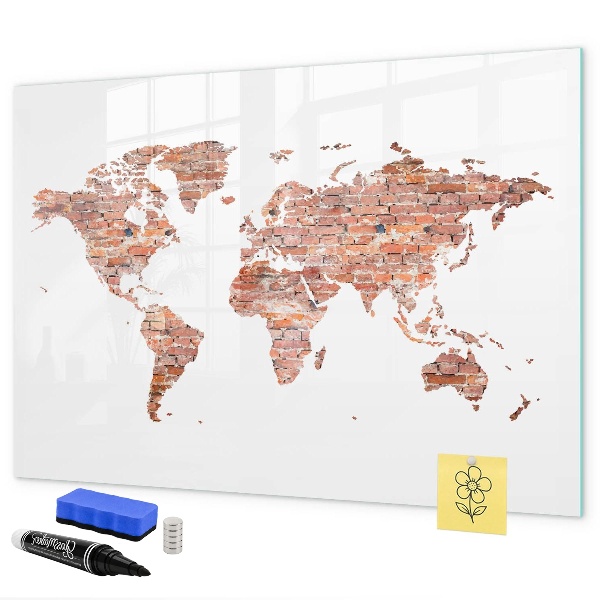 Pizarra magnética de pared con rotulador Mapa del mundo con fotos y notas.