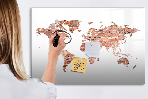 Pizarra magnética de pared con rotulador Mapa del mundo con fotos y notas.