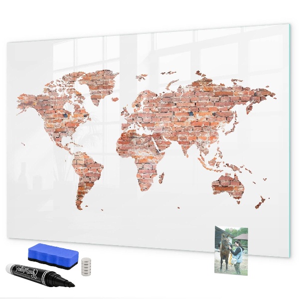 Pizarra magnética de pared con rotulador Mapa del mundo con fotos y notas.