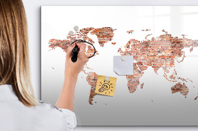 Pizarra magnética de pared con rotulador Mapa del mundo con fotos y notas.