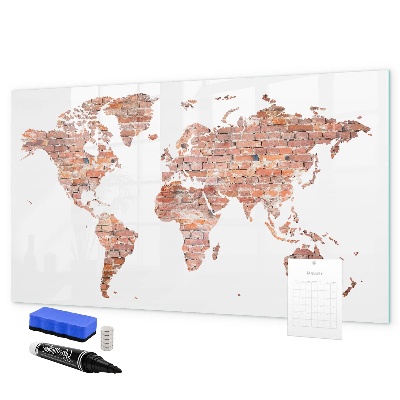 Pizarra magnética de pared con rotulador Mapa del mundo con fotos y notas.