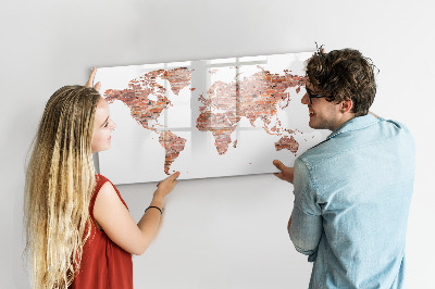 Pizarra magnética de pared con rotulador Mapa del mundo con fotos y notas.