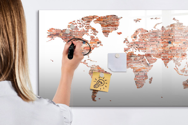 Pizarra magnética de pared con rotulador Mapa del mundo con fotos y notas.