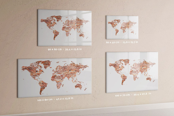 Pizarra magnética de pared con rotulador Mapa del mundo con fotos y notas.