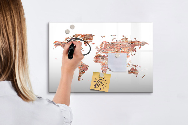 Pizarra magnética de pared con rotulador Mapa del mundo con fotos y notas.