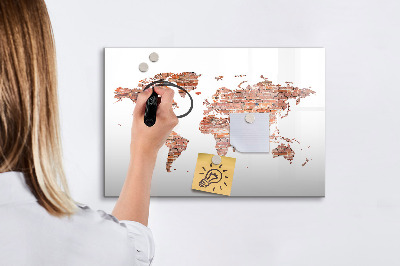 Pizarra magnética de pared con rotulador Mapa del mundo con fotos y notas.