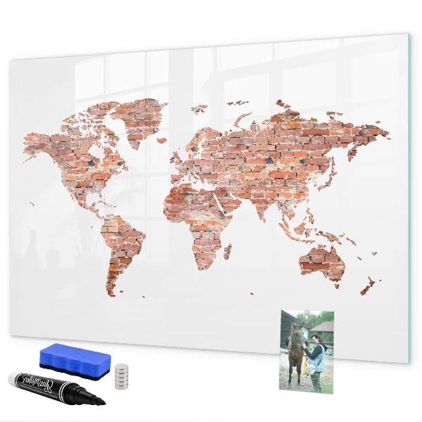 Pizarra magnética de pared con rotulador Mapa del mundo con fotos y notas.
