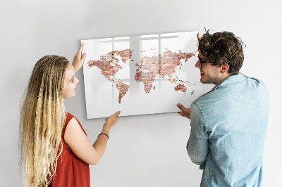 Pizarra magnética de pared con rotulador Mapa del mundo con fotos y notas.