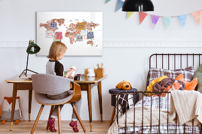 Pizarra magnética de pared con rotulador Mapa del mundo con fotos y notas.