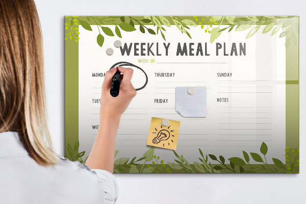 Pizarra borrable de cristal con imanes Plan de comidas para la semana