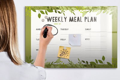 Pizarra borrable de cristal con imanes Plan de comidas para la semana
