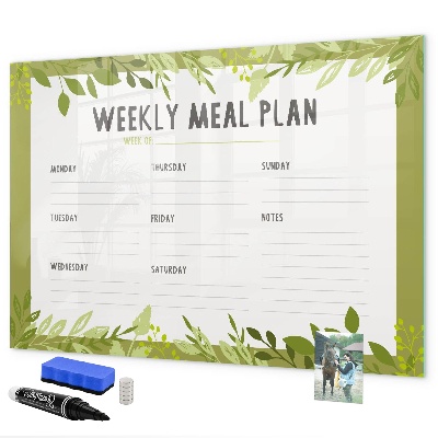 Pizarra borrable de cristal con imanes Plan de comidas para la semana