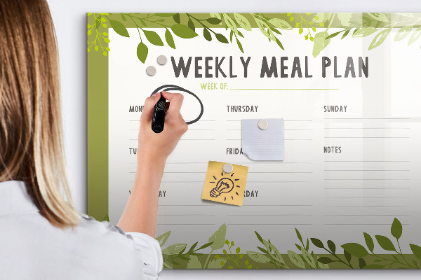 Pizarra borrable de cristal con imanes Plan de comidas para la semana