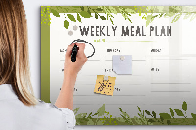Pizarra borrable de cristal con imanes Plan de comidas para la semana