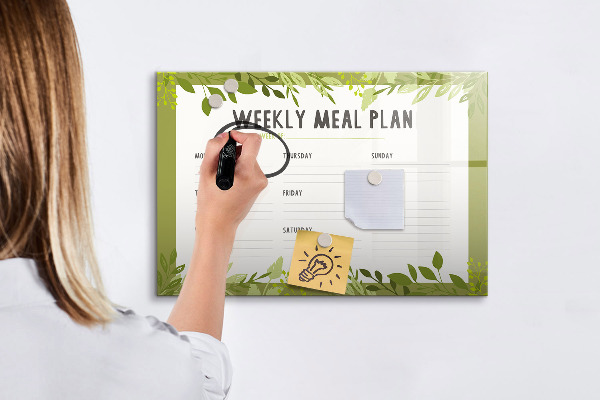Pizarra borrable de cristal con imanes Plan de comidas para la semana