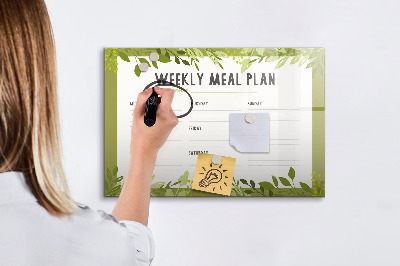 Pizarra borrable de cristal con imanes Plan de comidas para la semana