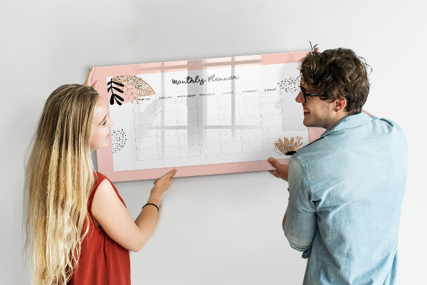 Pizarra magnética de pared con rotulador Planificador mensual con espacio para fotos