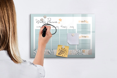 Pizarra magnética de pared con rotulador Planificador semanal con espacio para fotos