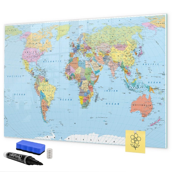 Pizarra borrable de cristal con imanes Mapa del mundo con fotos personales