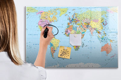 Pizarra borrable de cristal con imanes Mapa del mundo con fotos personales