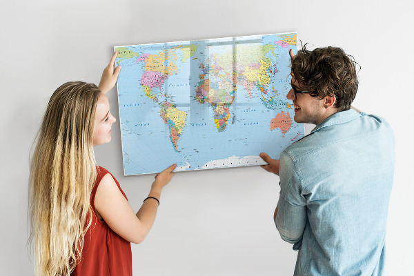 Pizarra borrable de cristal con imanes Mapa del mundo con fotos personales