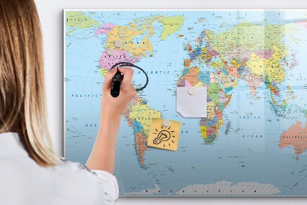 Pizarra borrable de cristal con imanes Mapa del mundo con fotos personales
