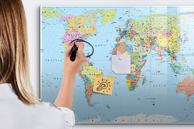 Pizarra borrable de cristal con imanes Mapa del mundo con fotos personales