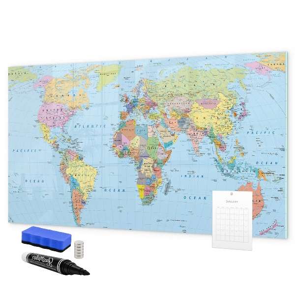 Pizarra borrable de cristal con imanes Mapa del mundo con fotos personales