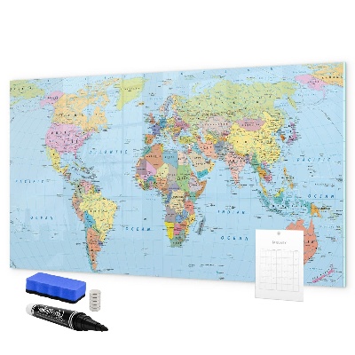 Pizarra borrable de cristal con imanes Mapa del mundo con fotos personales
