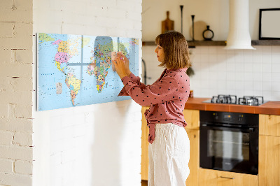 Pizarra borrable de cristal con imanes Mapa del mundo con fotos personales