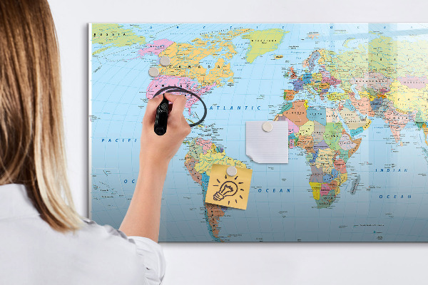 Pizarra borrable de cristal con imanes Mapa del mundo con fotos personales