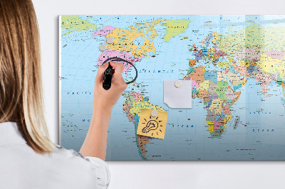 Pizarra borrable de cristal con imanes Mapa del mundo con fotos personales