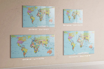 Pizarra borrable de cristal con imanes Mapa del mundo con fotos personales