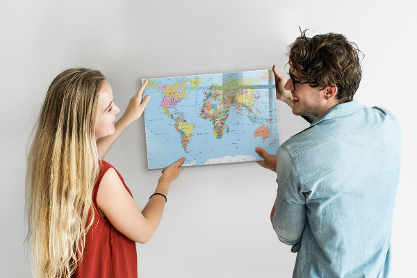 Pizarra borrable de cristal con imanes Mapa del mundo con fotos personales