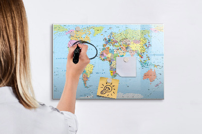 Pizarra borrable de cristal con imanes Mapa del mundo con fotos personales