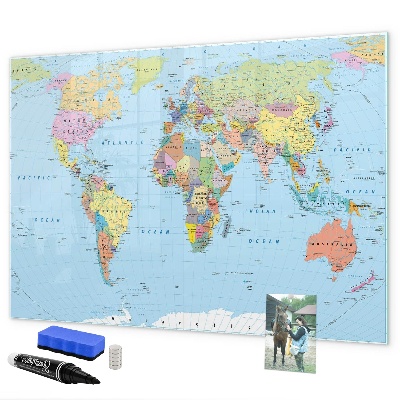 Pizarra borrable de cristal con imanes Mapa del mundo con fotos personales