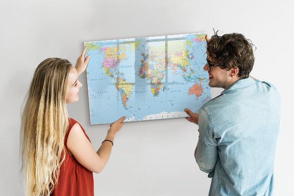 Pizarra borrable de cristal con imanes Mapa del mundo con fotos personales