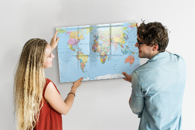 Pizarra borrable de cristal con imanes Mapa del mundo con fotos personales