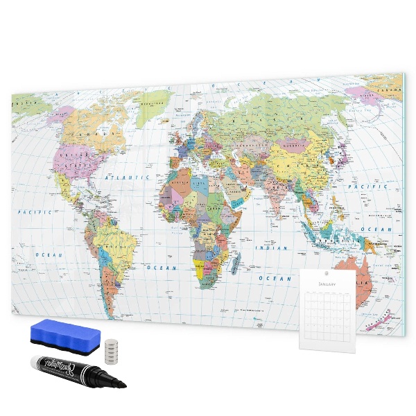 Pizarra magnética de pared con rotulador Mapa del mundo con fotos personales