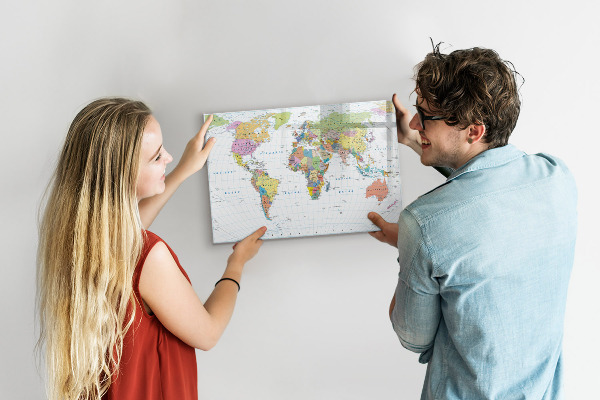 Pizarra magnética de pared con rotulador Mapa del mundo con fotos personales