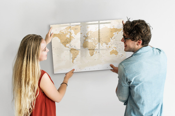 Pizarra borrable de cristal con imanes Mapa de viaje con lugares para marcar