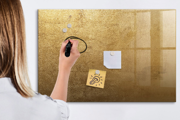 Pizarra borrable de cristal con imanes Tablero dorado para notas y fotos