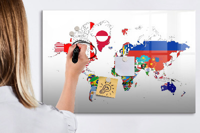 Pizarra borrable de cristal con imanes Mapa del mundo con ubicaciones de fotos