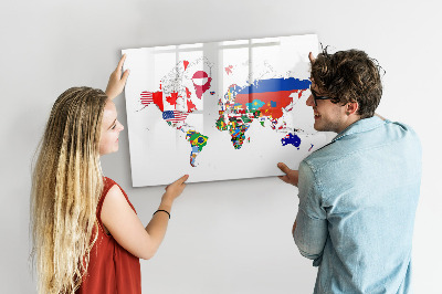 Pizarra borrable de cristal con imanes Mapa del mundo con ubicaciones de fotos