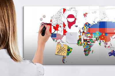 Pizarra borrable de cristal con imanes Mapa del mundo con ubicaciones de fotos
