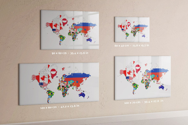 Pizarra borrable de cristal con imanes Mapa del mundo con ubicaciones de fotos